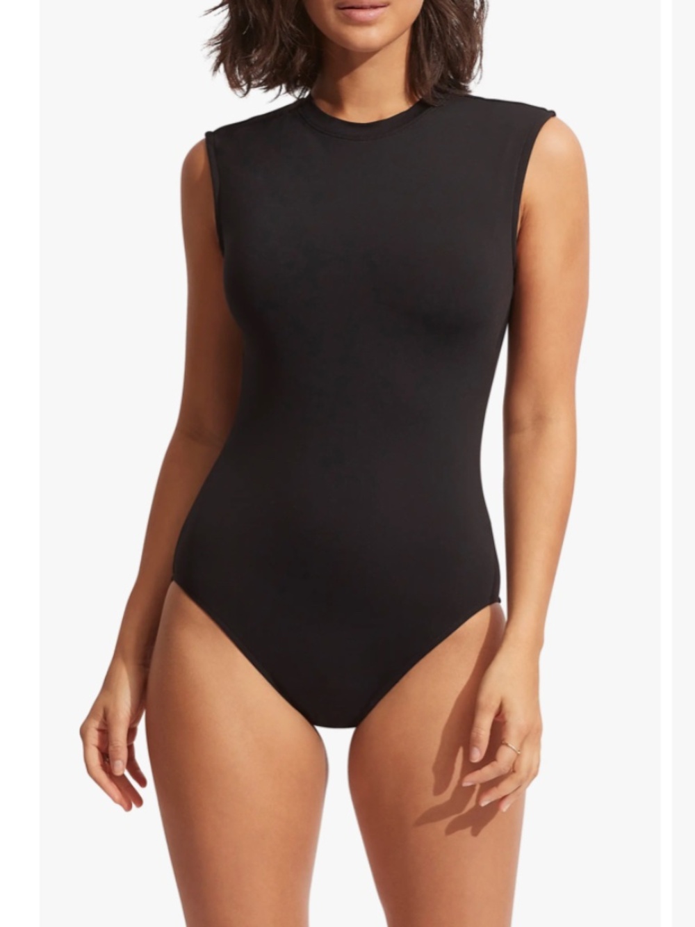 SEAFOLLY CAP SLEAVE BLACK ONE PIECE SWIMSUIT LUXURY VACATION